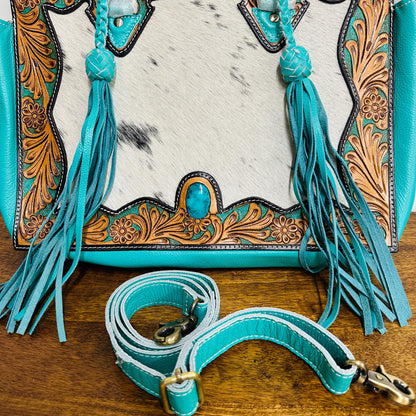 Hand Carved Leather Fringe Tote Bag - JayKayBoutiqueOnline