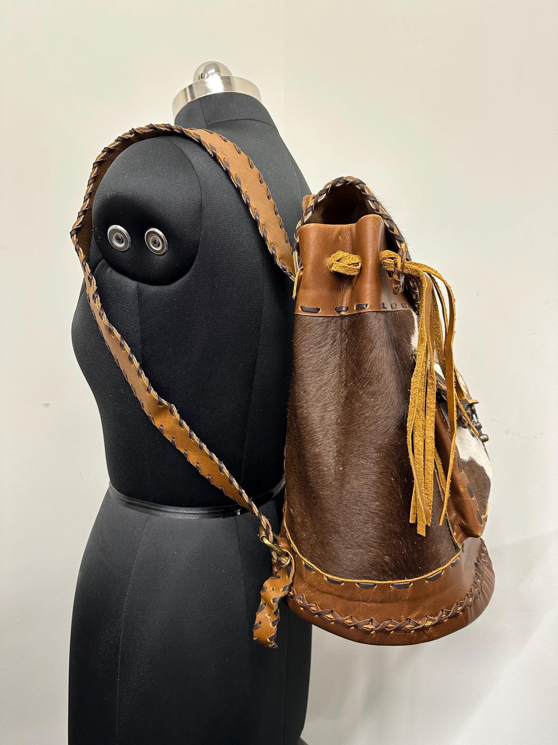 Hand Crafted Leather Backpack with Cowhide - JayKayBoutiqueOnline