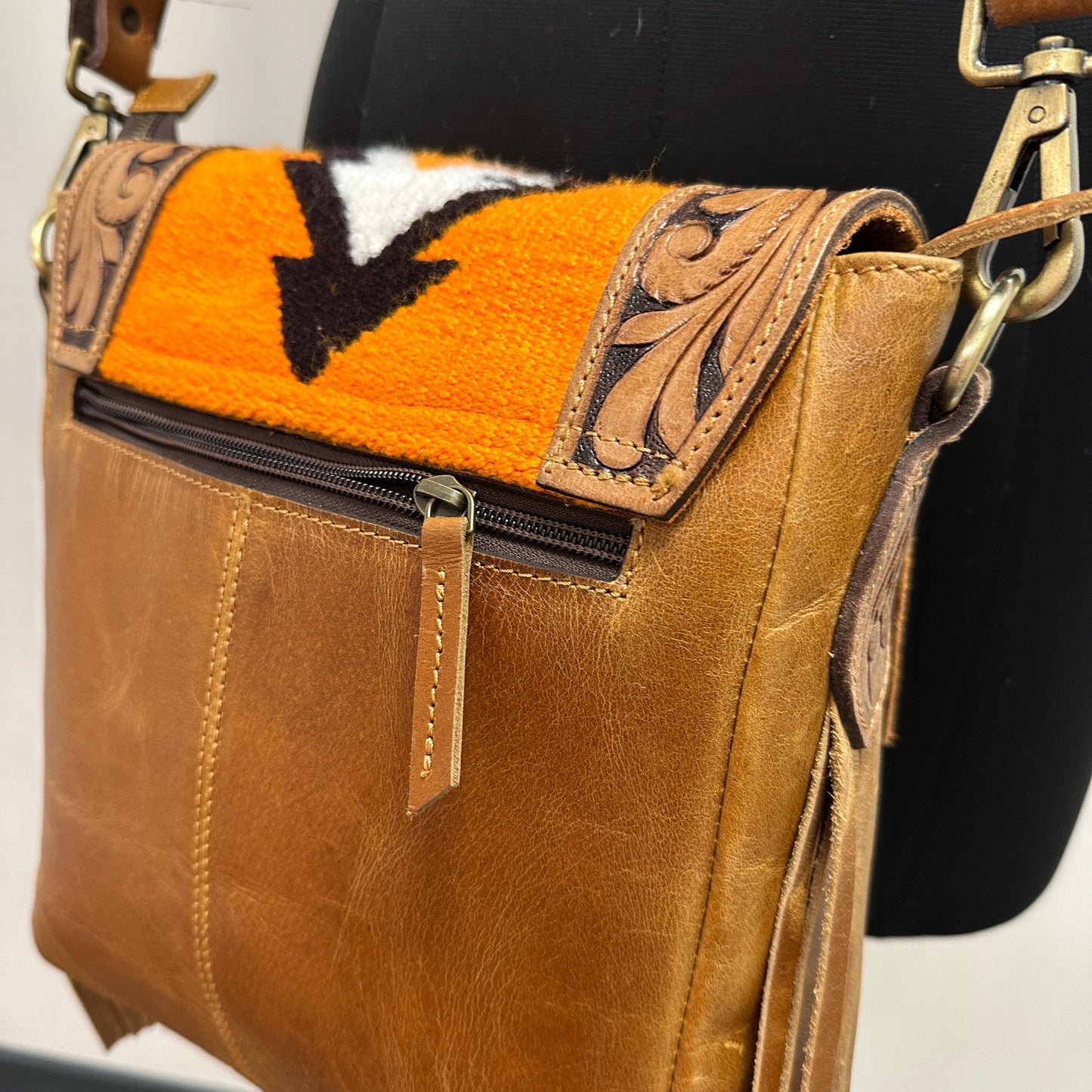 Hand Tooled Leather Cowhide Shoulder Bag - JayKayBoutiqueOnline