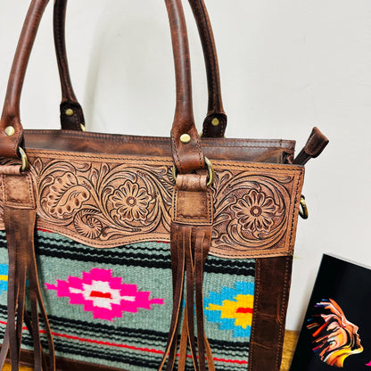 Hand Tooled Leather Medium Tote Bag - JayKayBoutiqueOnline