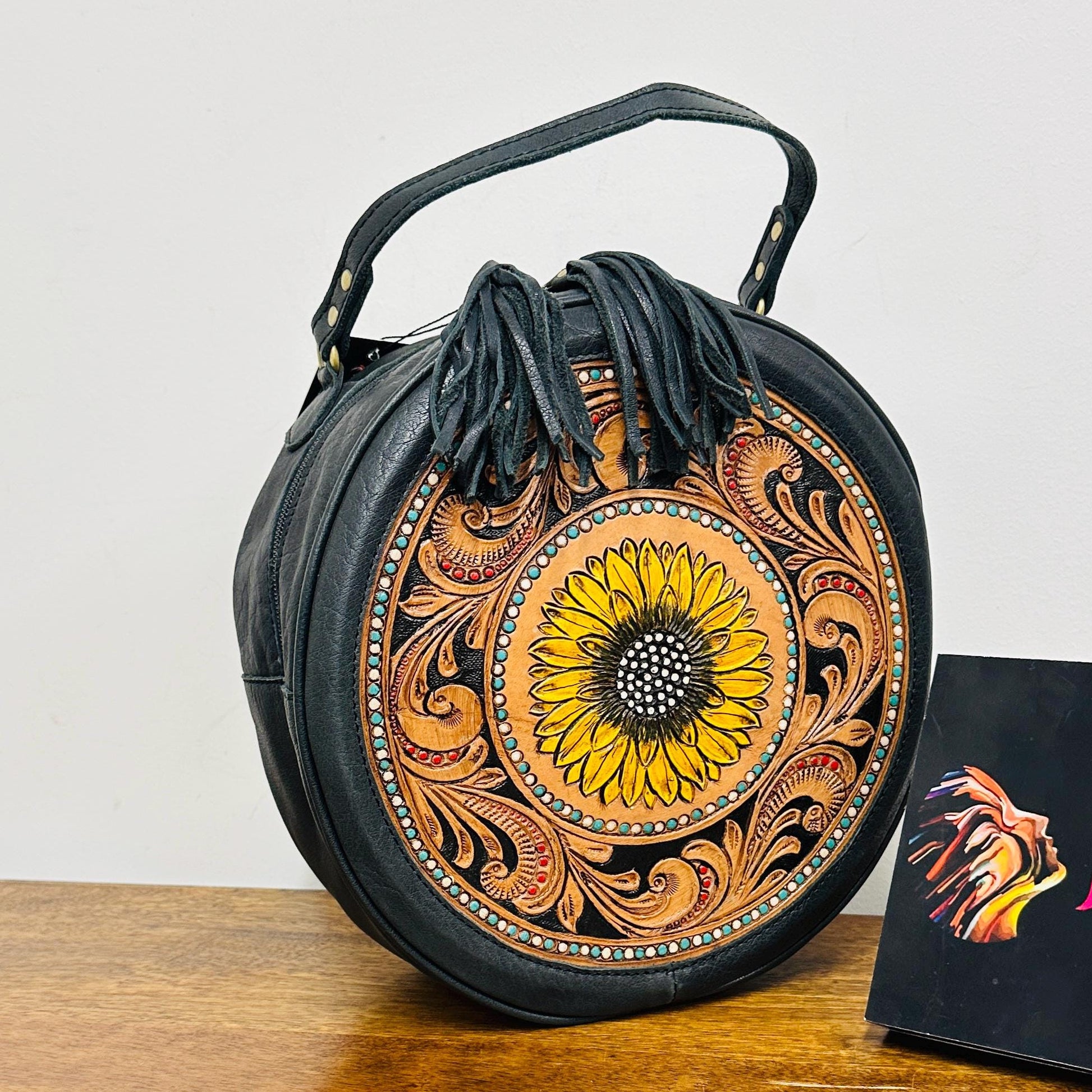 Round Leather Sunflower Bag - JayKayBoutiqueOnline