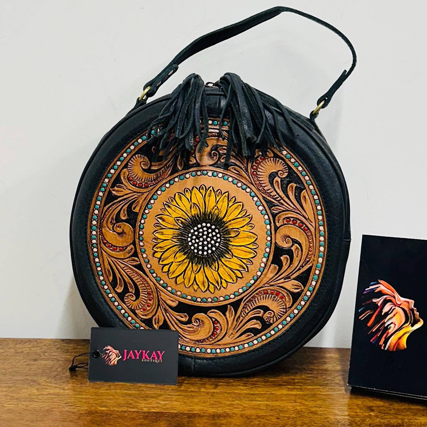 Round Leather Sunflower Bag - JayKayBoutiqueOnline
