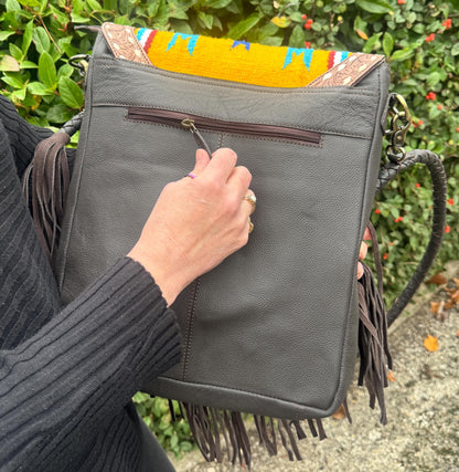 Leather Tassle Kilim Blanket Large Fringed Bag - JayKayBoutiqueOnline