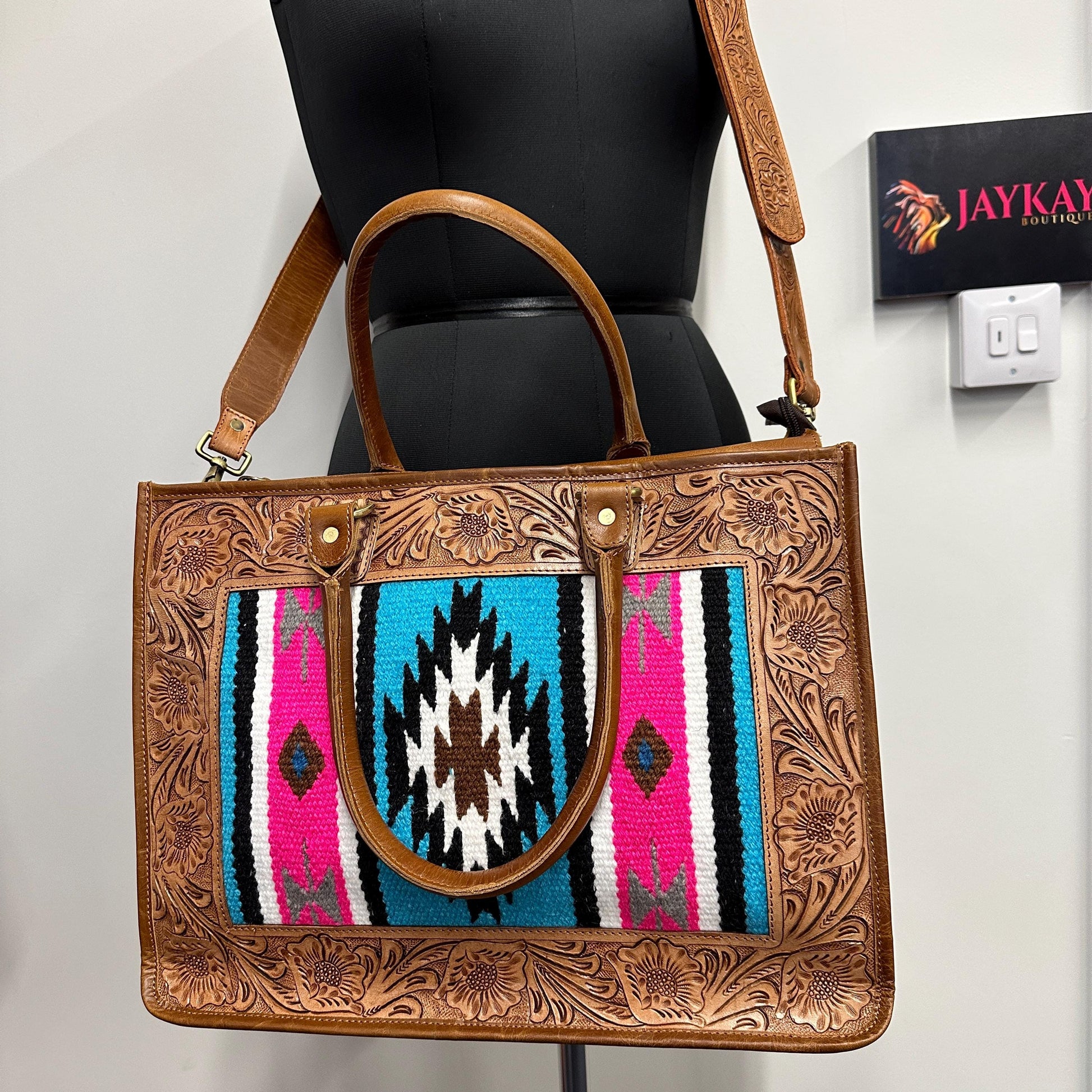Hand Tooled Leather Laptop Bag - JayKayBoutiqueOnline