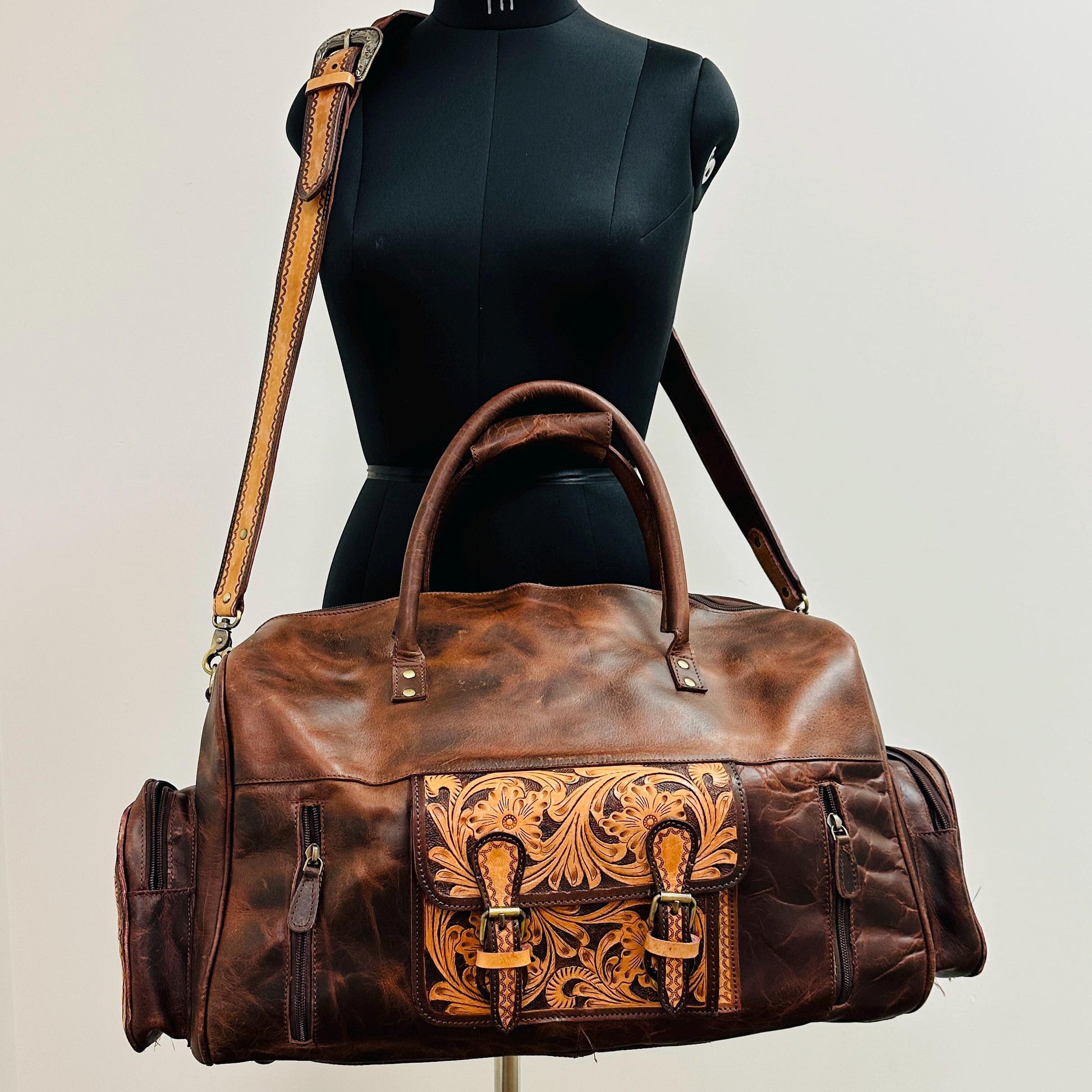 Western Style Leather Duffel Bag - JayKayBoutiqueOnline