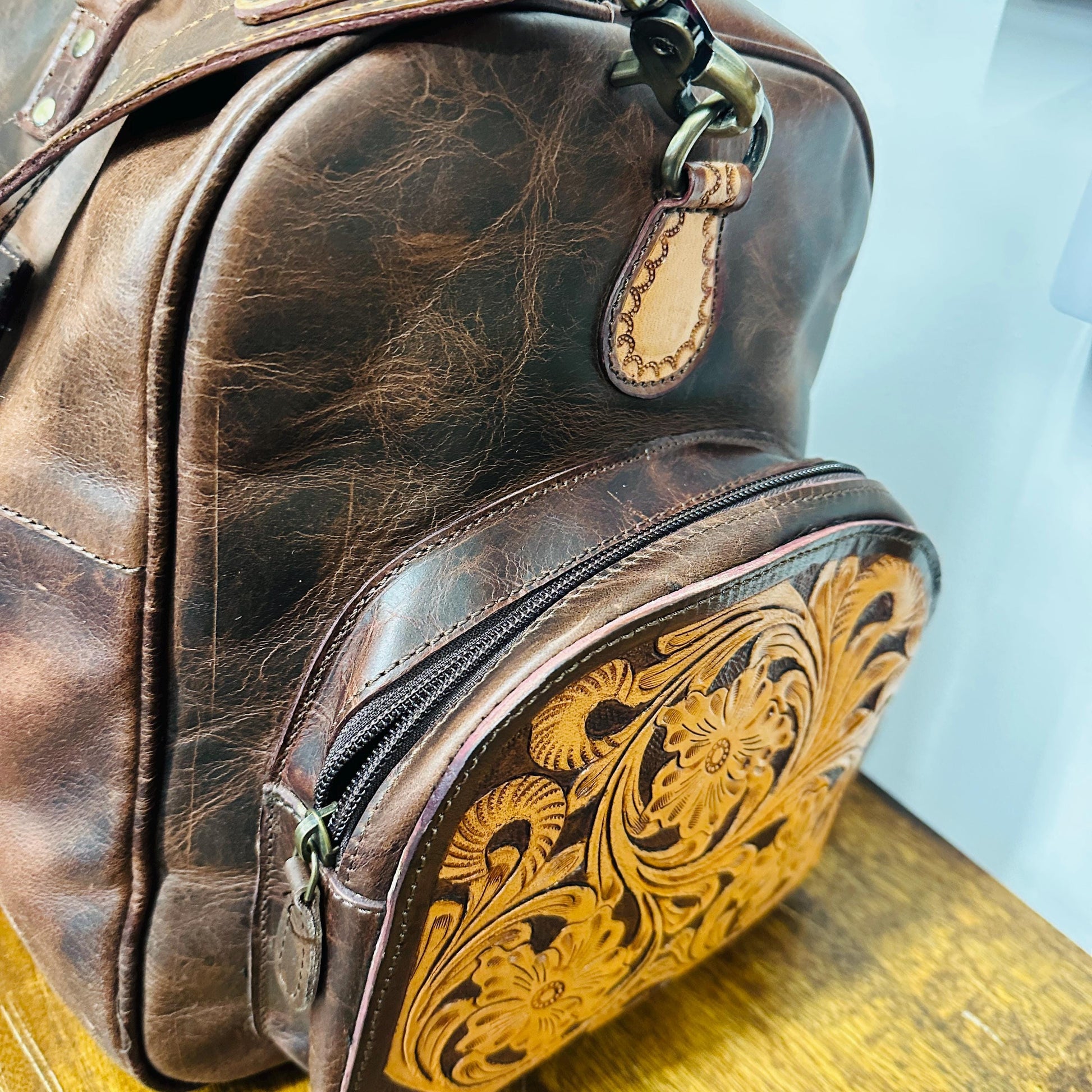 Western Style Leather Duffel | Weekender Travel Bag | Hand Tooled Leather Duffel | Leather Gym Bag | Large Weekender Bag | Valentines Gift | - JayKayBoutiqueOnline