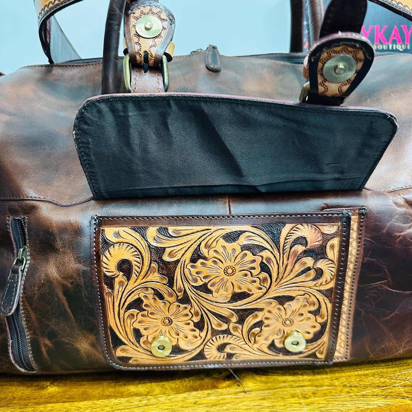 Western Style Leather Duffel | Weekender Travel Bag | Hand Tooled Leather Duffel | Leather Gym Bag | Large Weekender Bag | Valentines Gift | - JayKayBoutiqueOnline