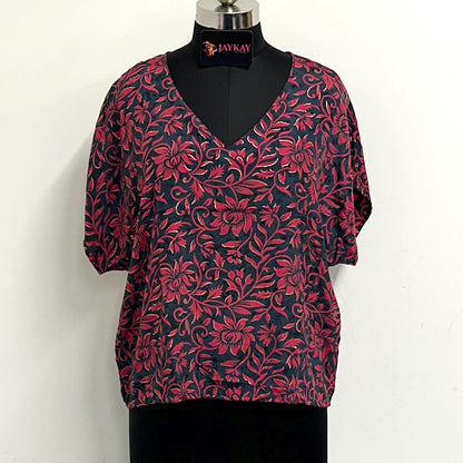 Oversized Silk V-Neck Top - JayKayBoutiqueOnline