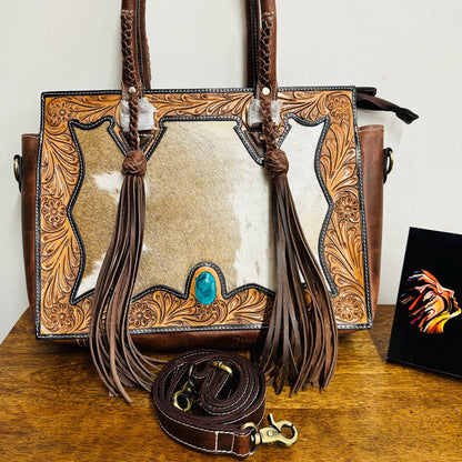 Hand Tooled Leather Western Tote Bag - JayKayBoutiqueOnline