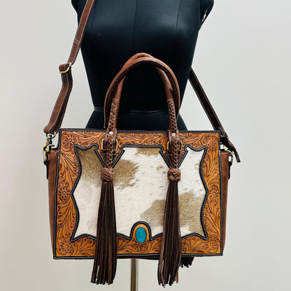 Hand Carved Leather Fringe Tote Bag - JayKayBoutiqueOnline