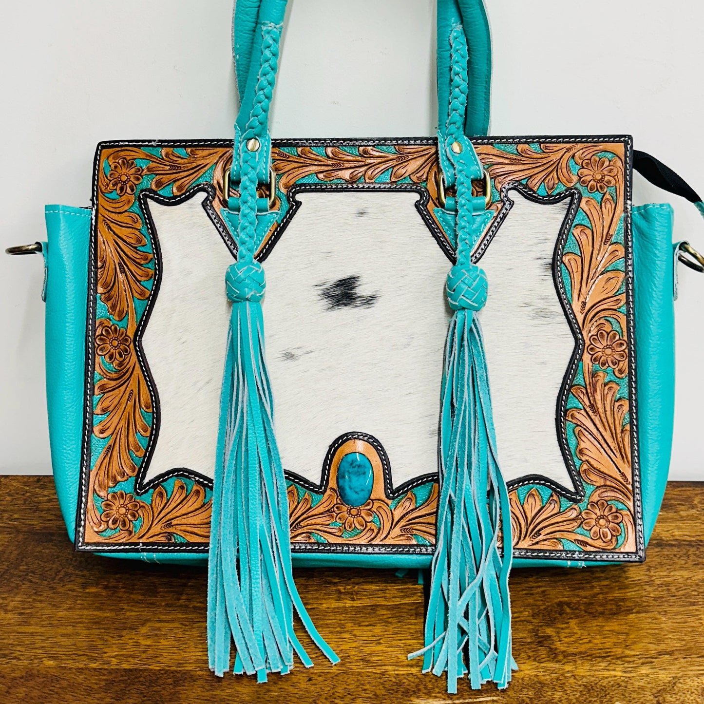 Hand Carved Leather Fringe Tote Bag - JayKayBoutiqueOnline