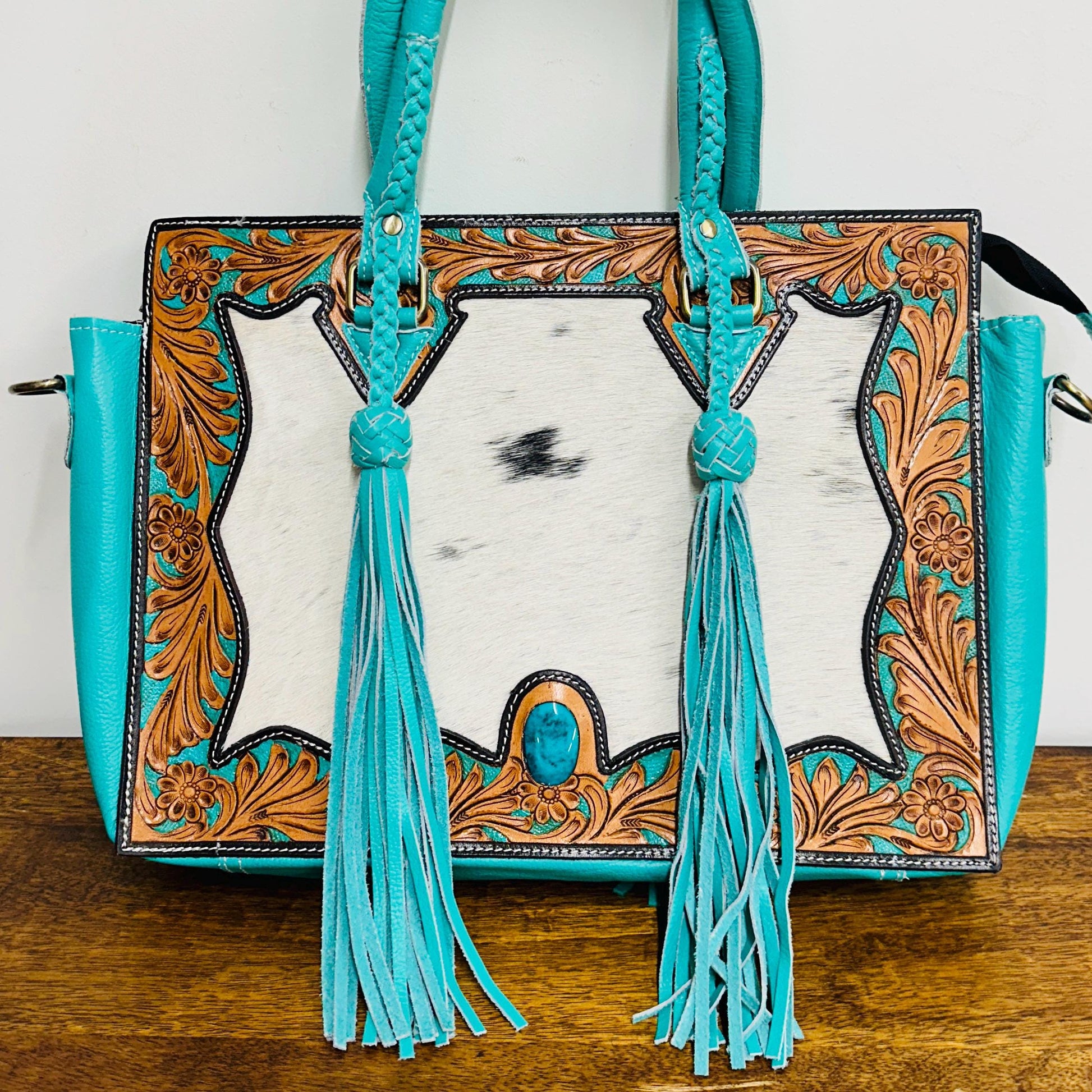 Hand Carved Leather Fringe Tote Bag - JayKayBoutiqueOnline