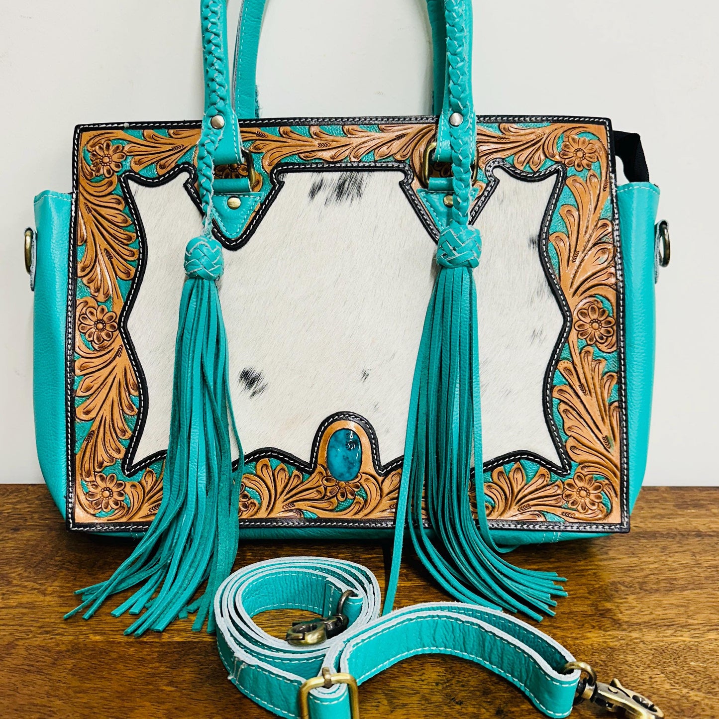 Hand Carved Leather Fringe Tote Bag - JayKayBoutiqueOnline