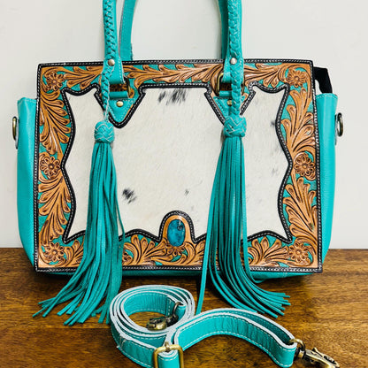 Hand Carved Leather Fringe Tote Bag - JayKayBoutiqueOnline