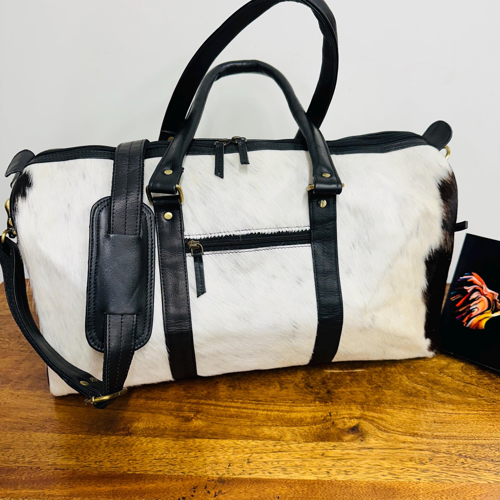 Western Style Leather Duffle Bag with hair on - JayKayBoutiqueOnline