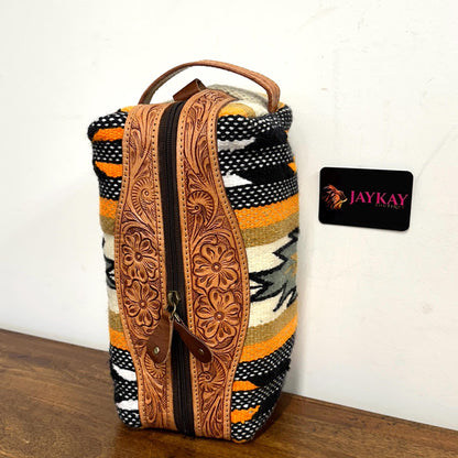 Hand-Crafted Leather & Woven Toiletry Bag - JayKayBoutiqueOnline
