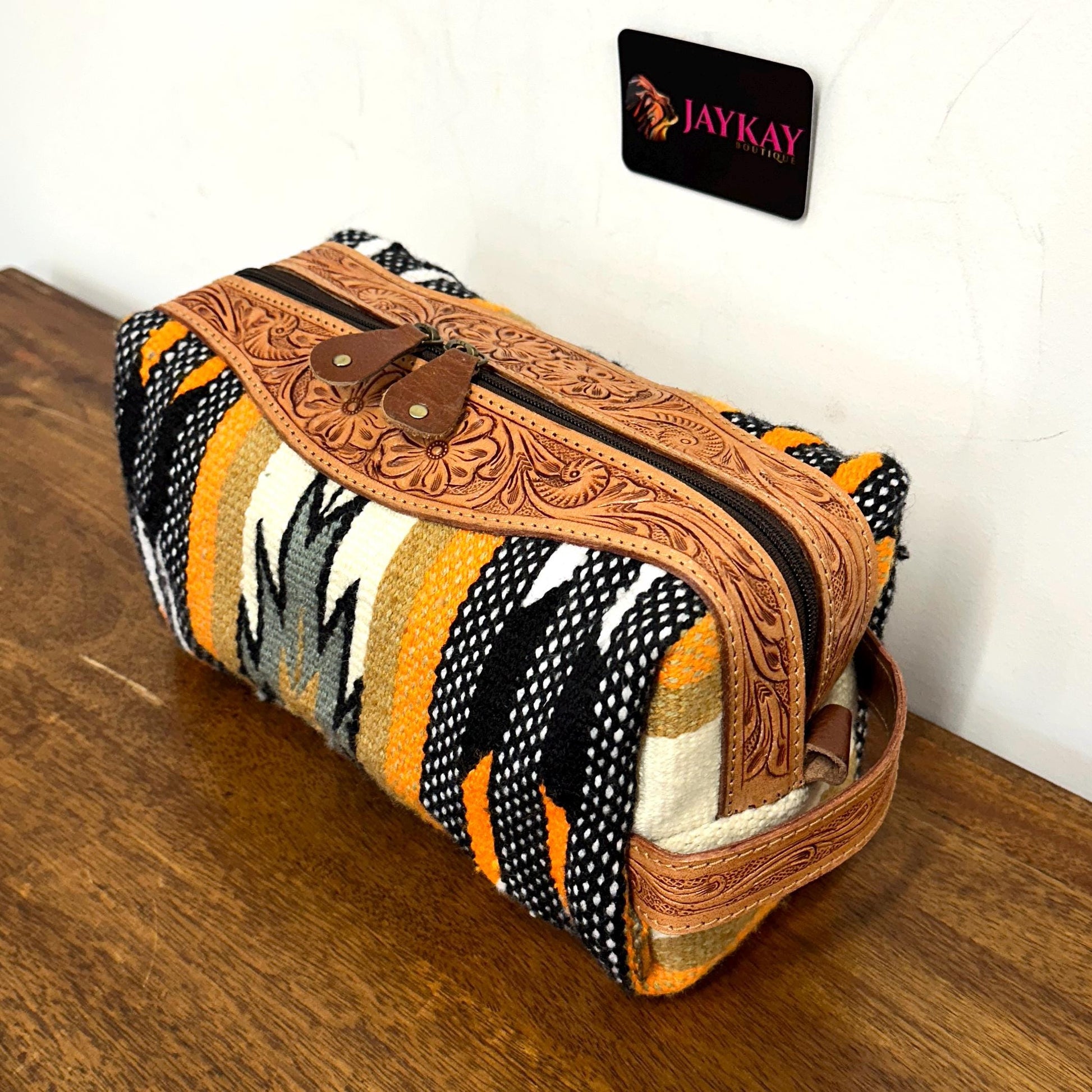 Hand-Crafted Leather & Woven Toiletry Bag - JayKayBoutiqueOnline