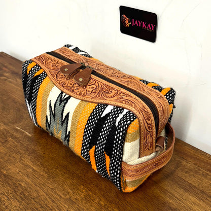 Hand-Crafted Leather & Woven Toiletry Bag - JayKayBoutiqueOnline