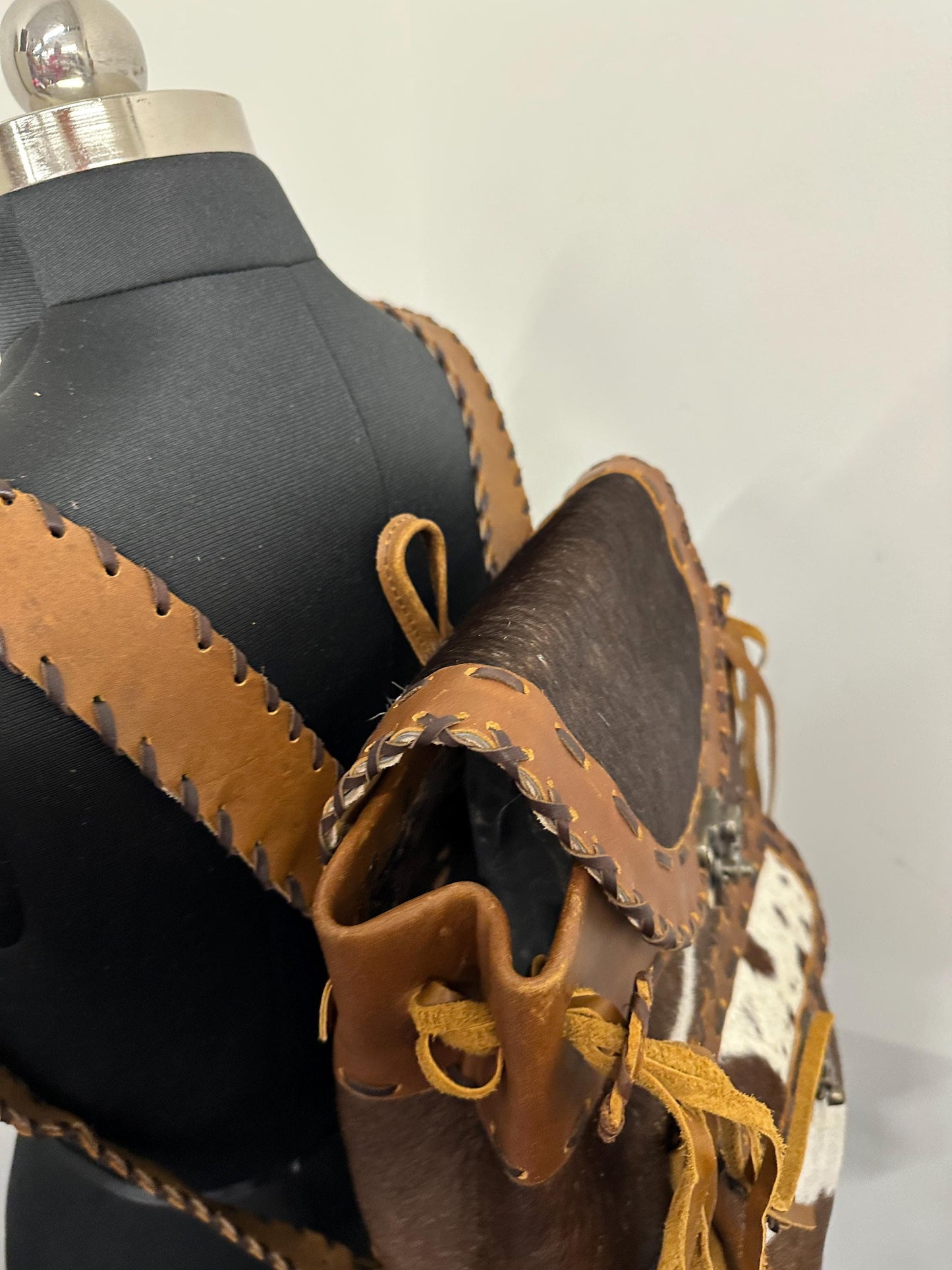 Hand Crafted Leather Backpack with Cowhide - JayKayBoutiqueOnline