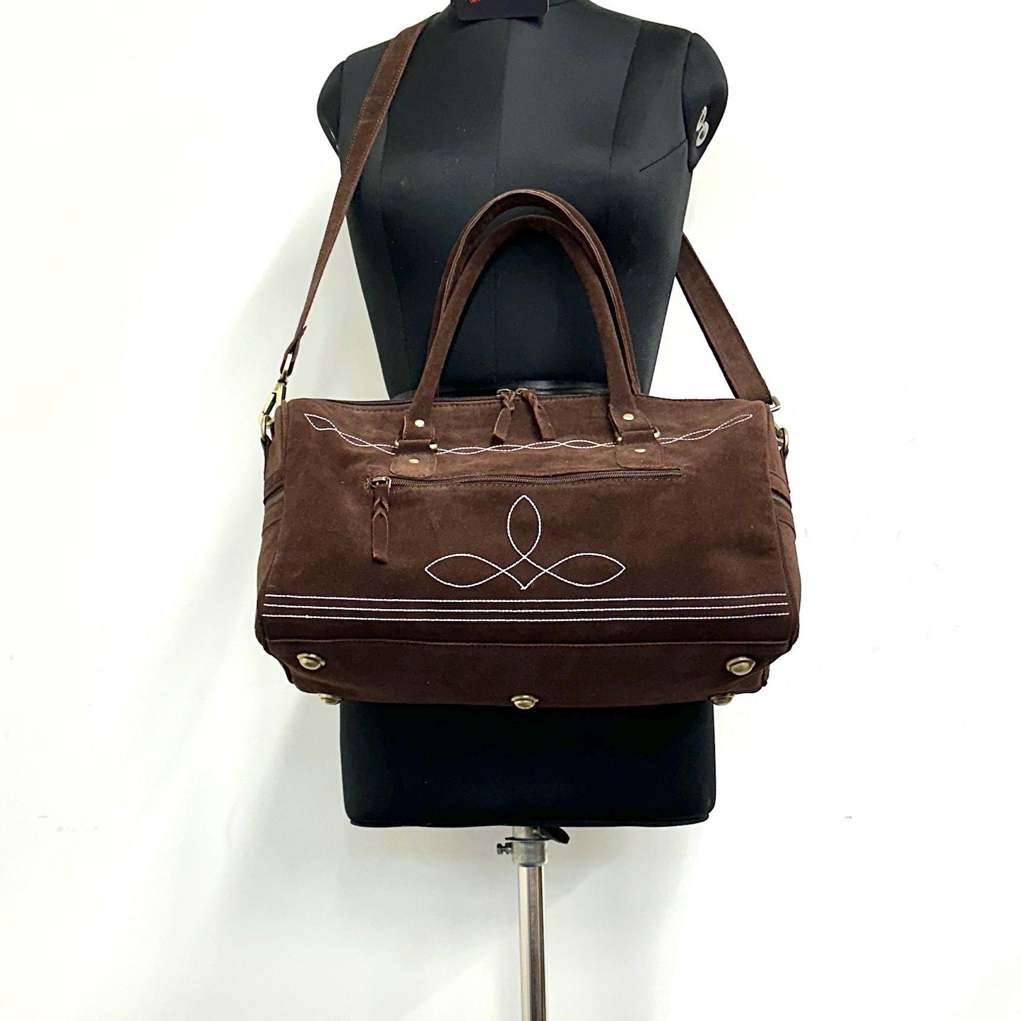 Duffel bag Hand bag Western Style Boot Stitch | Suede Cowboy Style Duffle Gym Bag | Womens Gym Bag | Small Duffle Bag | Small Gym Bag | - JayKayBoutiqueOnline