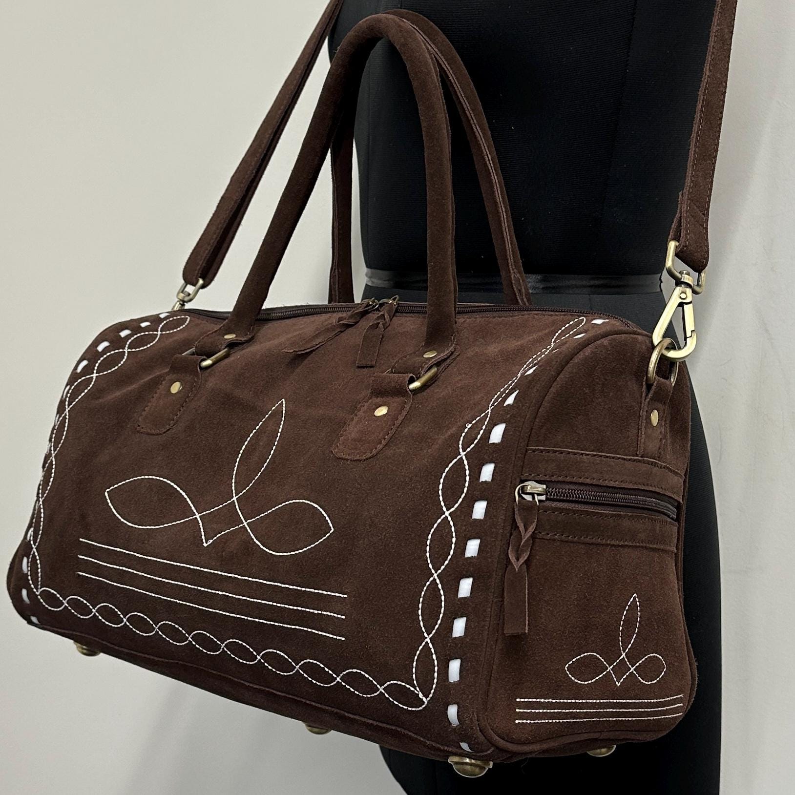 Duffel bag Hand bag Western Style Boot Stitch | Suede Cowboy Style Duffle Gym Bag | Womens Gym Bag | Small Duffle Bag | Small Gym Bag | - JayKayBoutiqueOnline