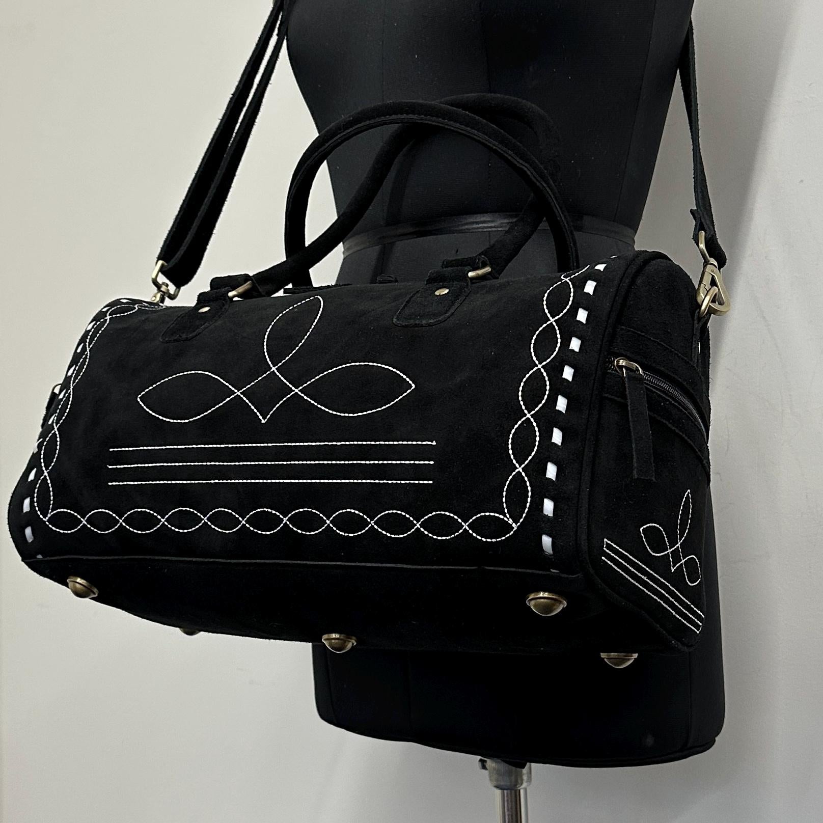 Western Boot Stitch Suede Duffle Bag: Overnight Gym Travel - JayKayBoutiqueOnline