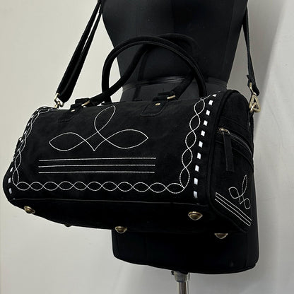 Western Boot Stitch Suede Duffle Bag: Overnight Gym Travel - JayKayBoutiqueOnline