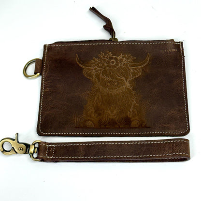 Handcrafted Highland Cow Leather Purse Pouch - JayKayBoutiqueOnline