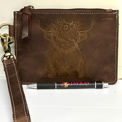 Highland Cow Leather Purse Clutch Pouch - JayKayBoutiqueOnline