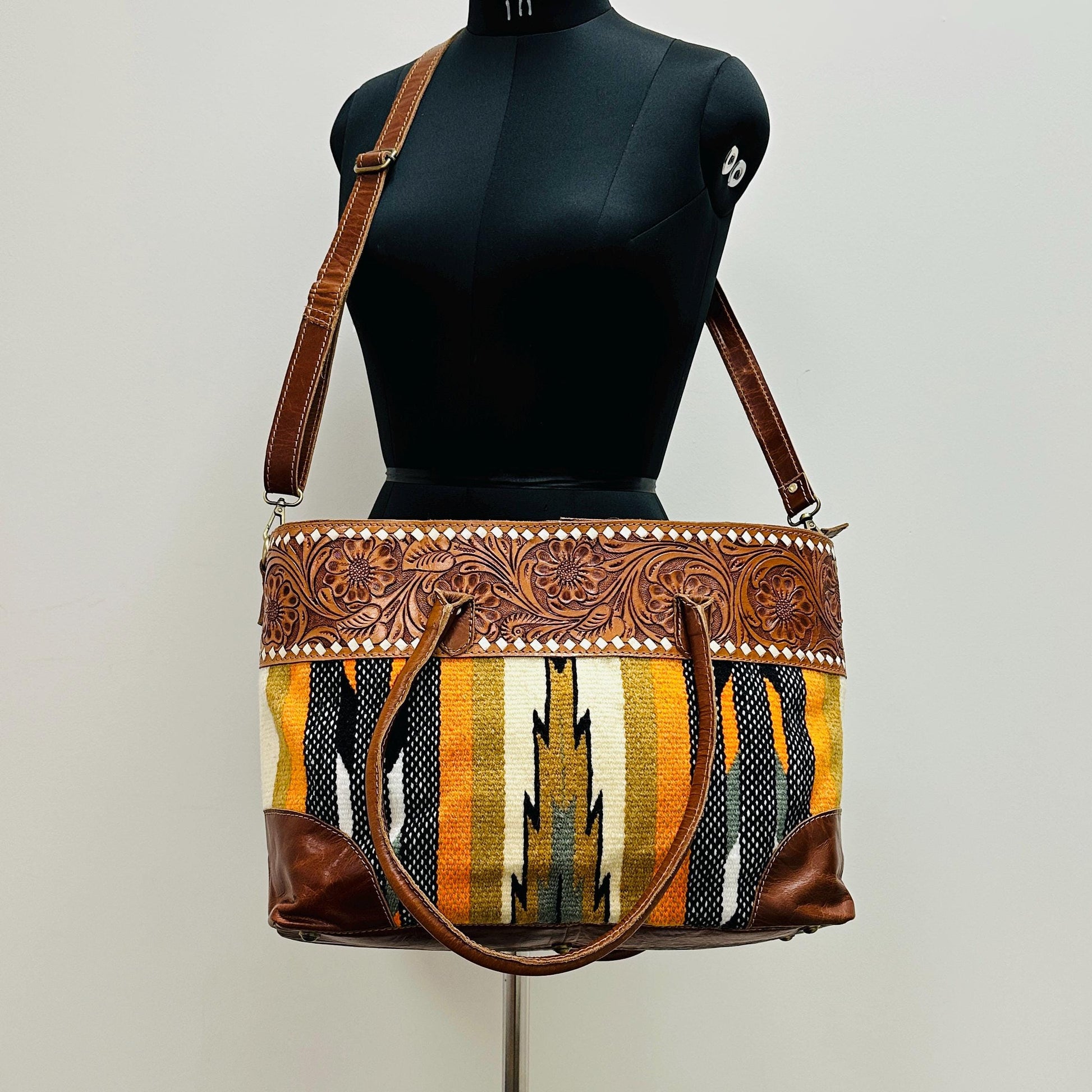 Hand Tooled Leather Tote with Boho Flair - JayKayBoutiqueOnline