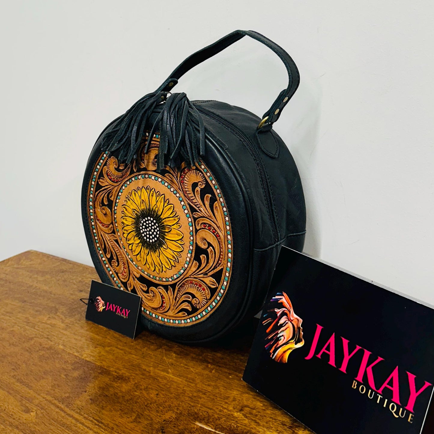 Round Leather Sunflower Bag - JayKayBoutiqueOnline