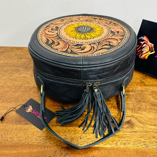 Round Leather Sunflower Bag - JayKayBoutiqueOnline