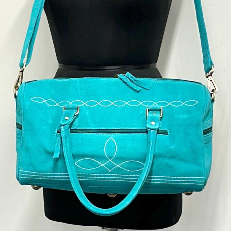 Duffel bag Hand bag Western Style Boot Stitch | Suede Cowboy Style Duffle Gym Bag | Womens Gym Bag | Small Duffle Bag | Small Gym Bag | - JayKayBoutiqueOnline