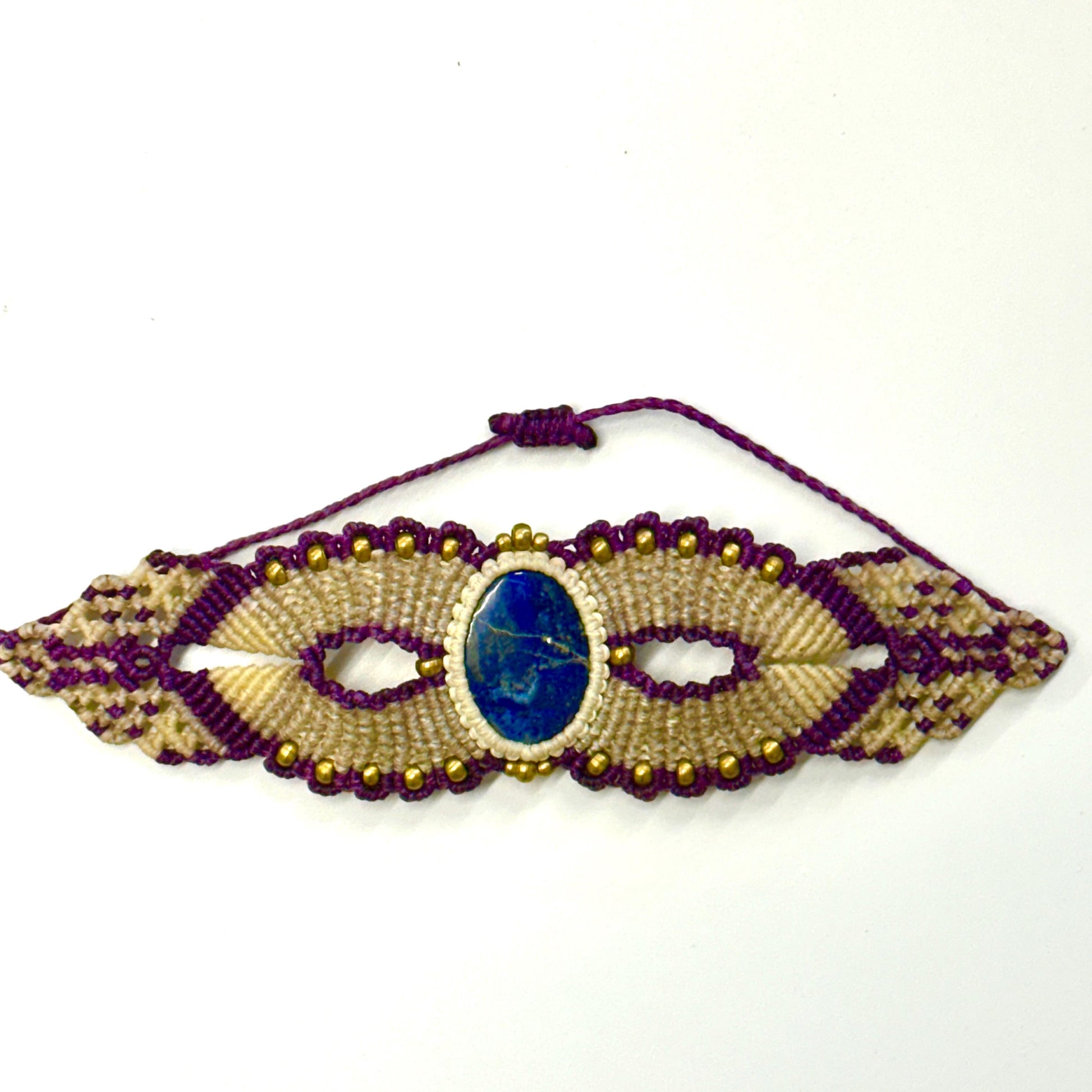 Macrame large Cuff Bracelet Armband with precious stones - JayKayBoutiqueOnline
