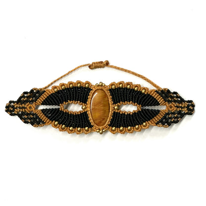 Macrame large Cuff Bracelet Armband with precious stones - JayKayBoutiqueOnline