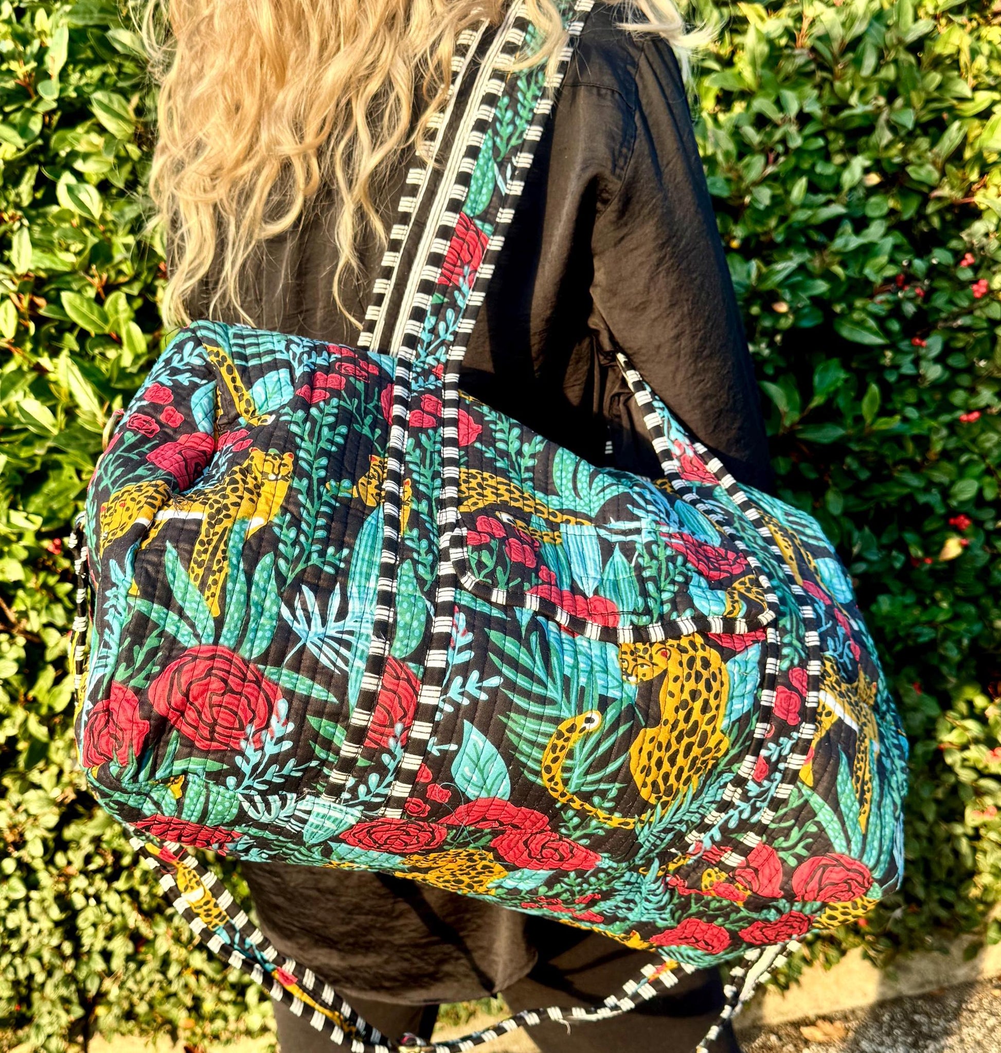 Cotton Quilted Overnight Bag | Cotton Travel Bag | Cotton Overnight Bag | Travel Bag | Weekender Bag | Travel Duffel Bag | Changing Bag - JayKayBoutiqueOnline