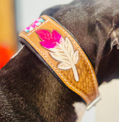 Beaded Dog Collar Leather | Hand tooled Leather Collar | Decorative Dog Collar | Luxury Dog Collar | Western Style Collar | Dog Gift | - JayKayBoutiqueOnline