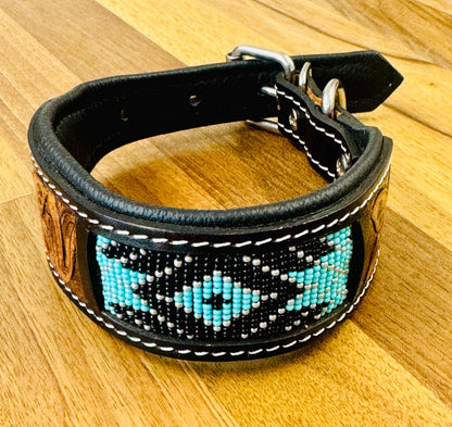 Beaded Dog Collar Leather | Hand tooled Leather Collar | Decorative Dog Collar | Luxury Dog Collar | Western Style Collar | Dog Gift | - JayKayBoutiqueOnline