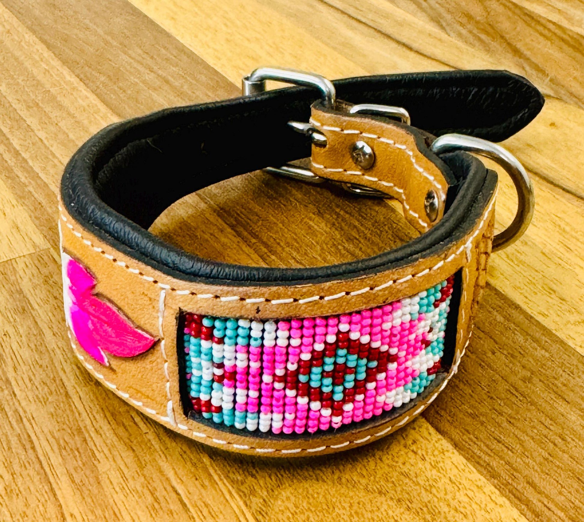Beaded Dog Collar Leather | Hand tooled Leather Collar | Decorative Dog Collar | Luxury Dog Collar | Western Style Collar | Dog Gift | - JayKayBoutiqueOnline