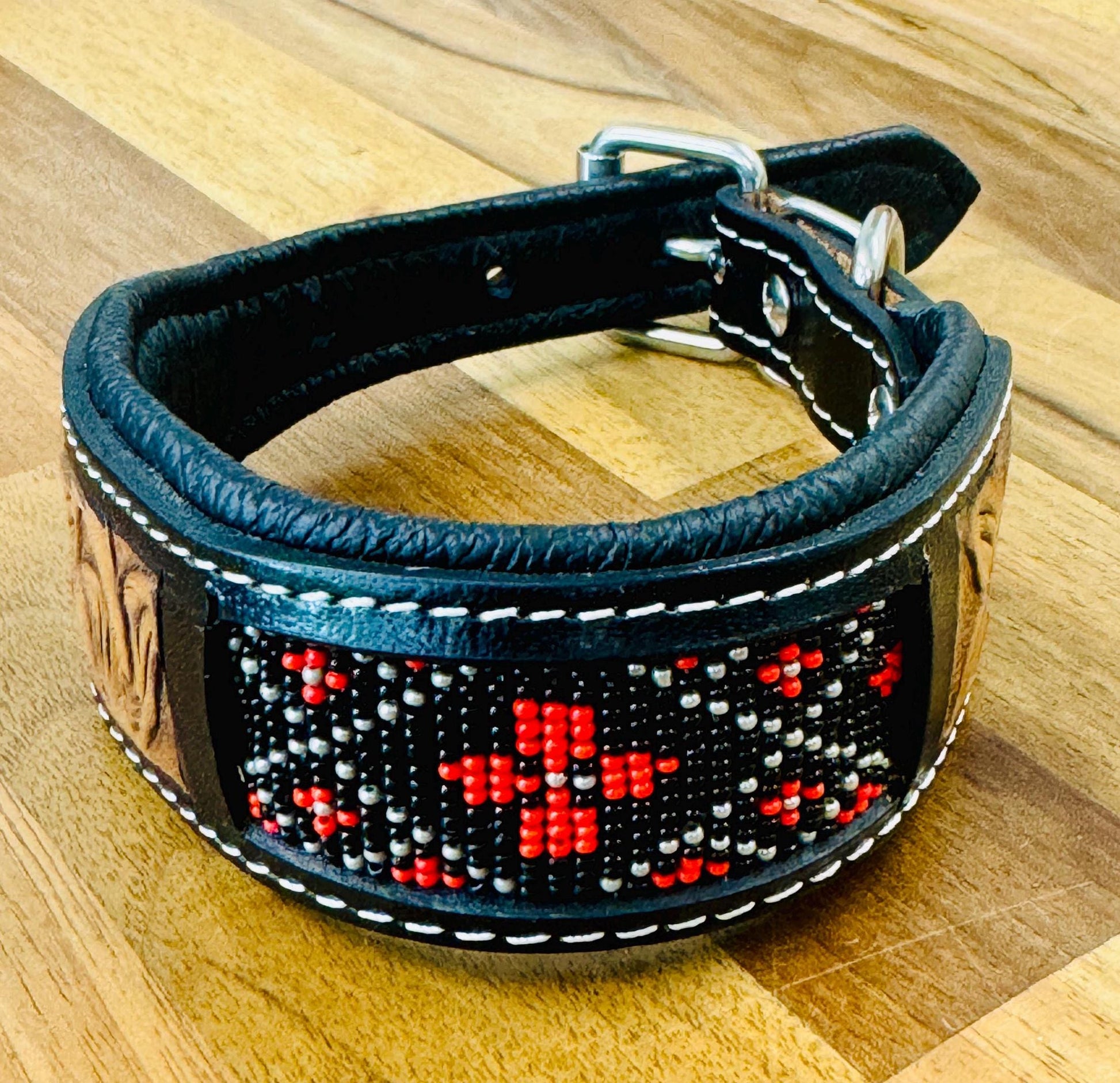 Hand Made Leather Beaded Dog Collar - JayKayBoutiqueOnline