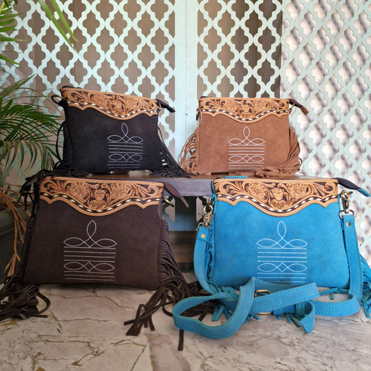 Hand Tooled Suede Crossbody Bag - JayKayBoutiqueOnline