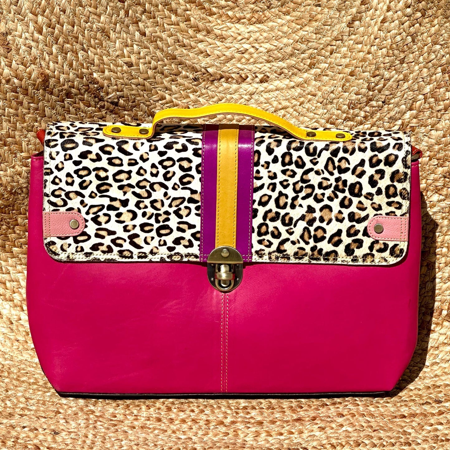 Coloured Leather Laptop Briefcase Satchel Bag with Shoulder Strap - JayKayBoutiqueOnline