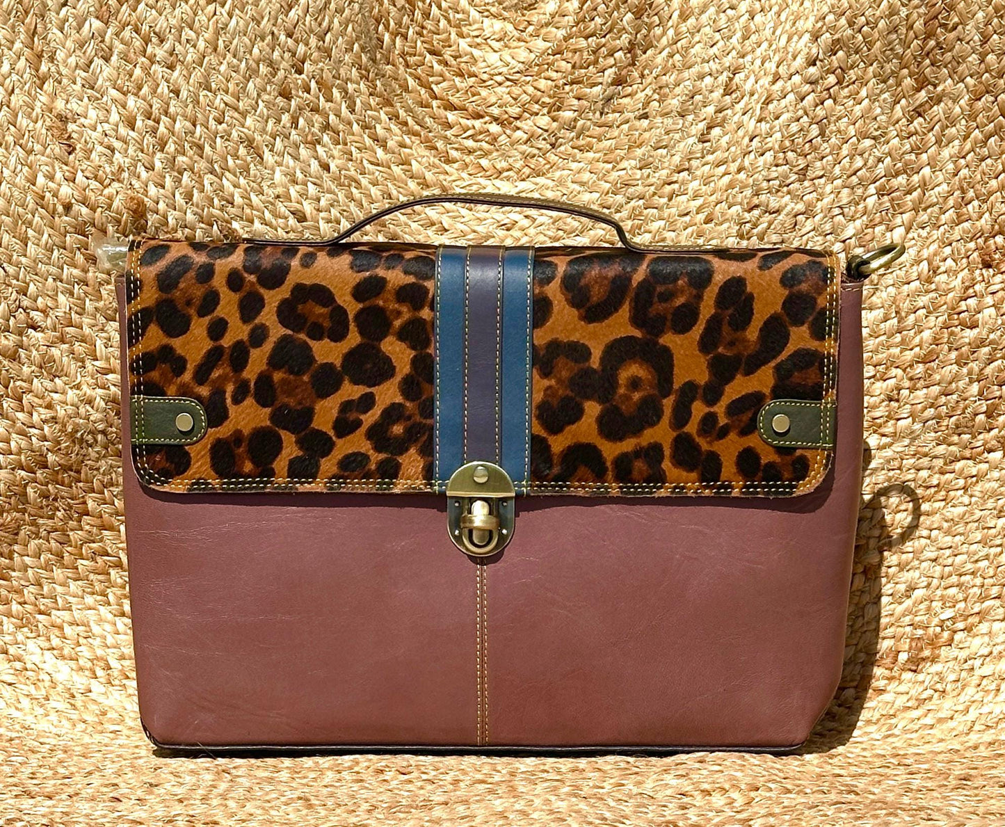 Coloured Leather Laptop Briefcase Satchel Bag with Shoulder Strap - JayKayBoutiqueOnline