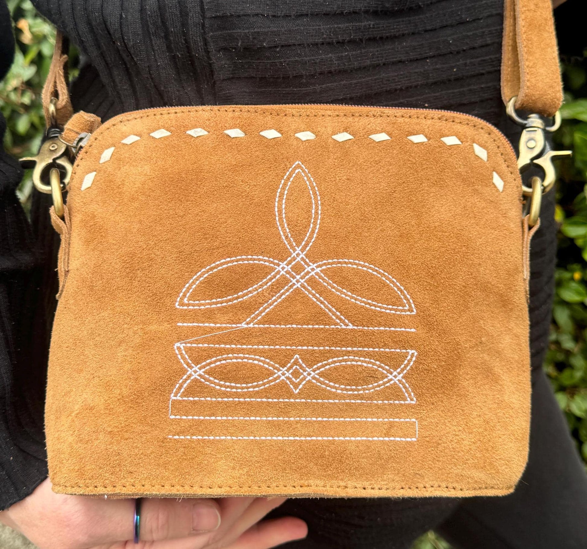 Western Style Boot Stitch Cross Body Suede Bag - JayKayBoutiqueOnline