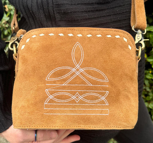 Western Style Boot Stitch Cross Body Suede Bag - JayKayBoutiqueOnline