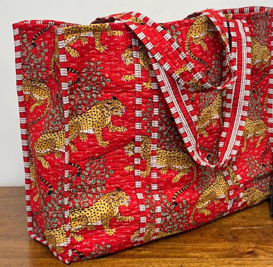 Cotton Quilted Animal Print Tote Shopping Bag - JayKayBoutiqueOnline