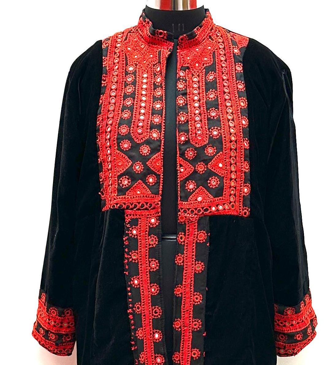 Velvet Long Coat with Mirror Work - JayKayBoutiqueOnline