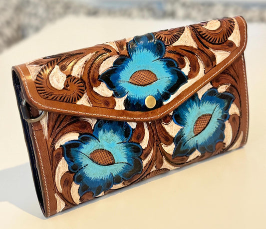 Hand-Tooled Leather Crossbody Clutch - JayKayBoutiqueOnline