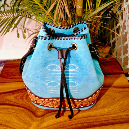 Hand Tooled Leather and Suede Bucket Bag - JayKayBoutiqueOnline