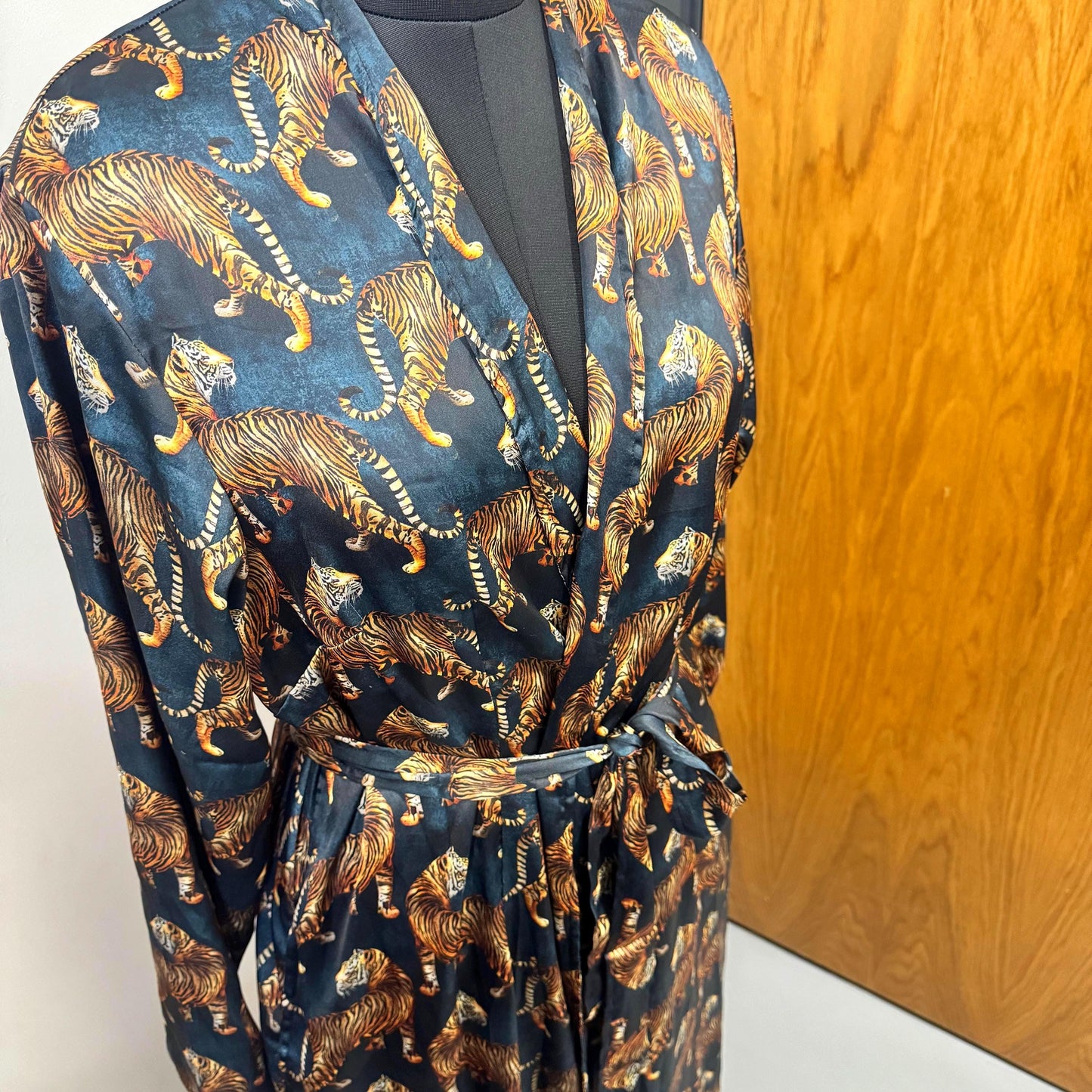 Satin Robe with Bengal Tiger Print - JayKayBoutiqueOnline